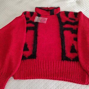 VINTAGE SHEILA RAYMOND KNIT SWEATER HALO COLLAR ANGORA RAYON WOOL RED